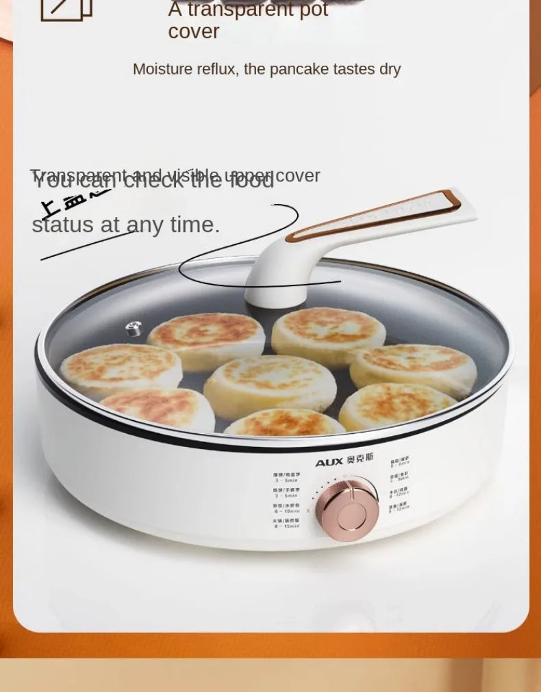 220V Deep Non-Stick Electric Skillets with Automatic Pancake Maker Pizza Baking Pan for Home Cooking Multi Cooker
