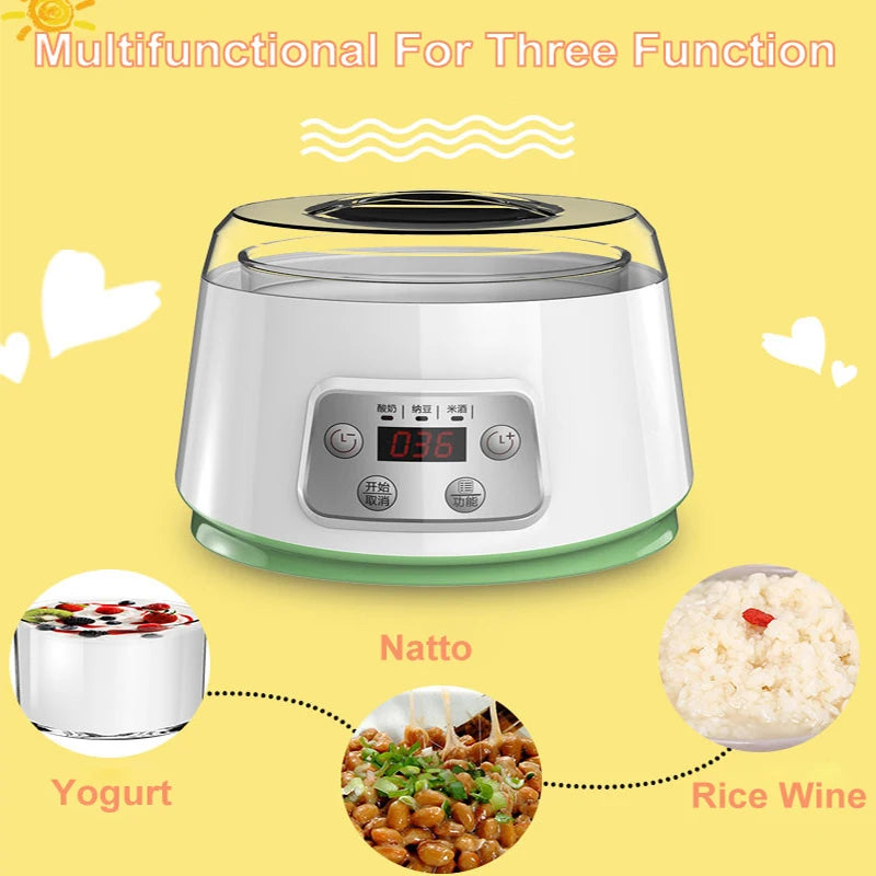 1.3L Automatic Yogurt Machine Constant Temperature Fermentation Rice Wine Machine Natto Machine Glass Liner 3 in 1 Yogurt Maker