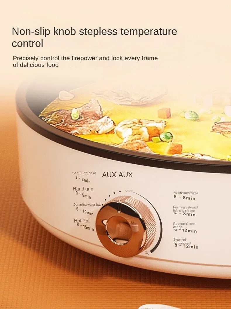 220V Deep Non-Stick Electric Skillets with Automatic Pancake Maker Pizza Baking Pan for Home Cooking Multi Cooker