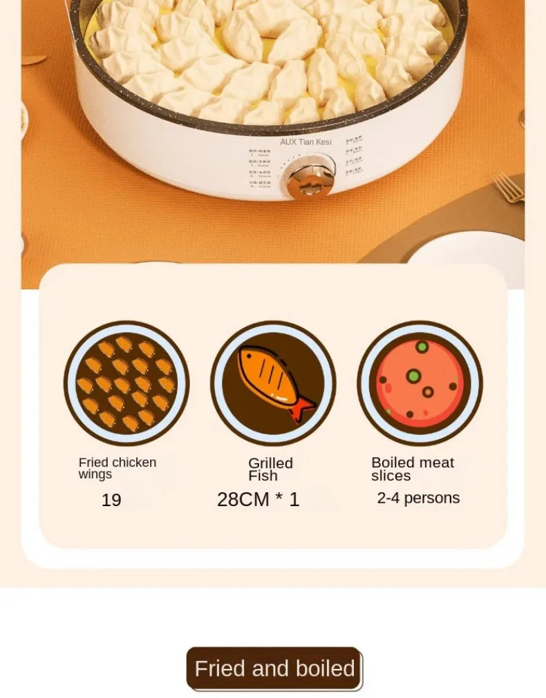 220V Deep Non-Stick Electric Skillets with Automatic Pancake Maker Pizza Baking Pan for Home Cooking Multi Cooker