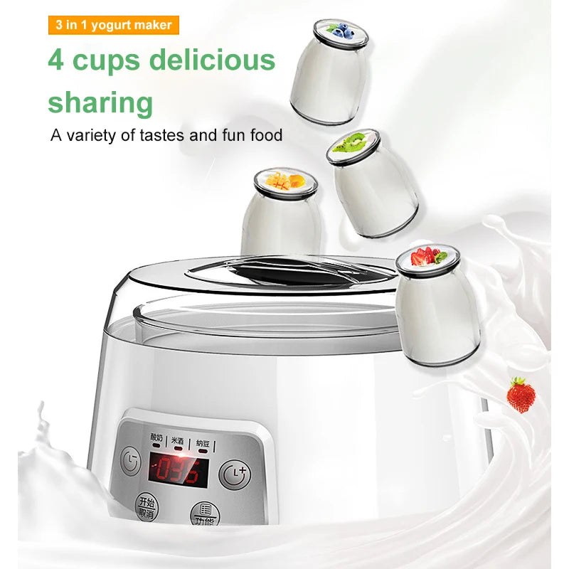 1.3L Automatic Yogurt Machine Constant Temperature Fermentation Rice Wine Machine Natto Machine Glass Liner 3 in 1 Yogurt Maker