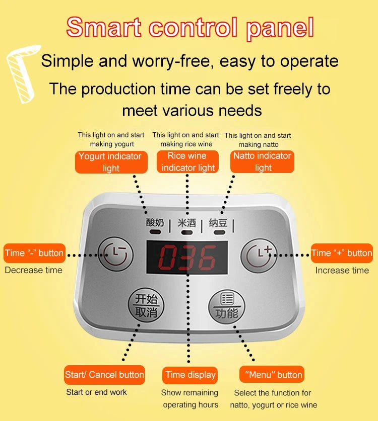 1.3L Automatic Yogurt Machine Constant Temperature Fermentation Rice Wine Machine Natto Machine Glass Liner 3 in 1 Yogurt Maker