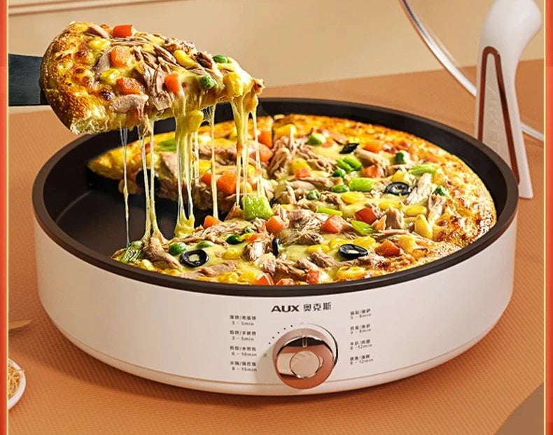 220V Deep Non-Stick Electric Skillets with Automatic Pancake Maker Pizza Baking Pan for Home Cooking Multi Cooker