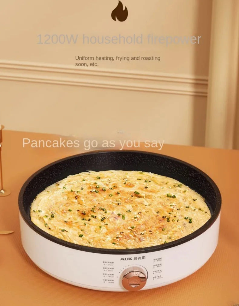 220V Deep Non-Stick Electric Skillets with Automatic Pancake Maker Pizza Baking Pan for Home Cooking Multi Cooker