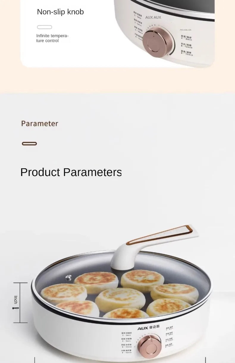220V Deep Non-Stick Electric Skillets with Automatic Pancake Maker Pizza Baking Pan for Home Cooking Multi Cooker