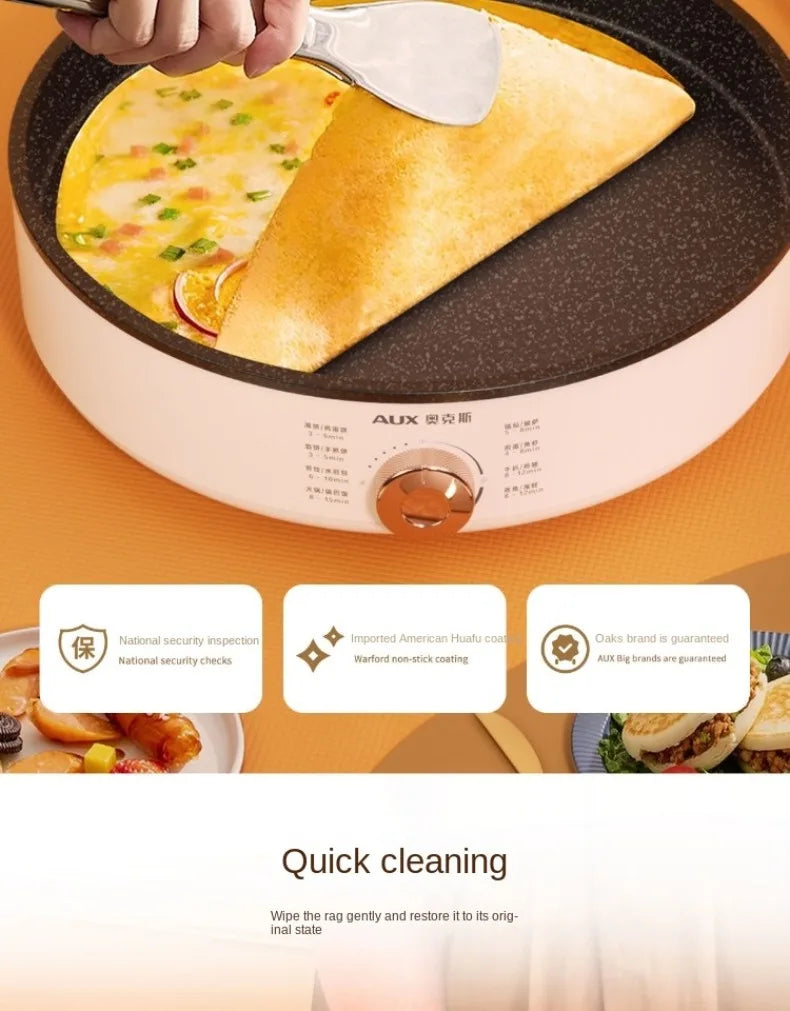 220V Deep Non-Stick Electric Skillets with Automatic Pancake Maker Pizza Baking Pan for Home Cooking Multi Cooker