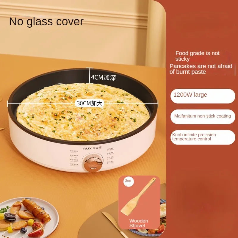 220V Deep Non-Stick Electric Skillets with Automatic Pancake Maker Pizza Baking Pan for Home Cooking Multi Cooker