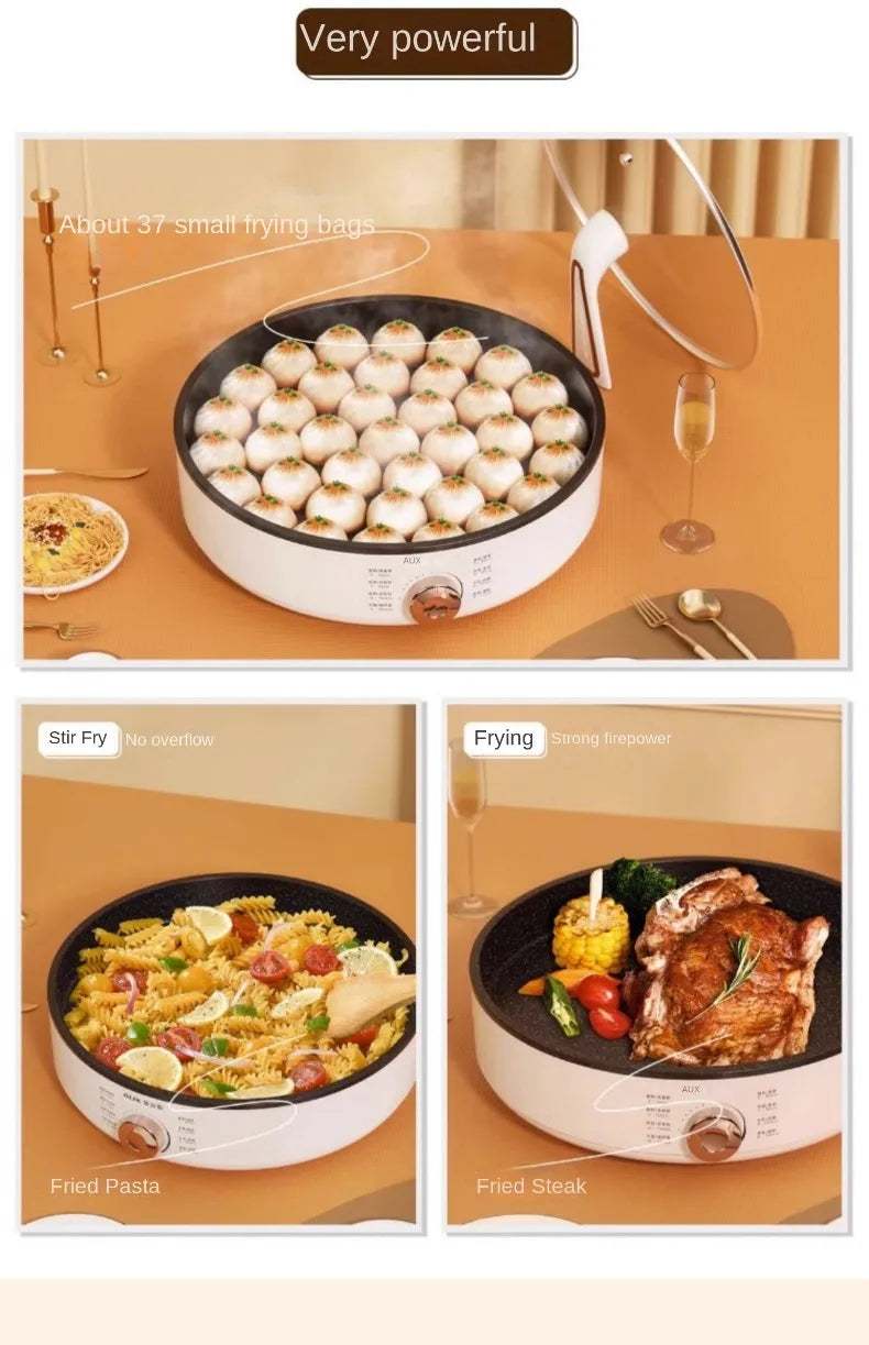 220V Deep Non-Stick Electric Skillets with Automatic Pancake Maker Pizza Baking Pan for Home Cooking Multi Cooker