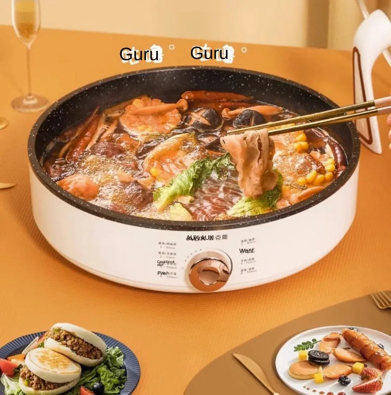 220V Deep Non-Stick Electric Skillets with Automatic Pancake Maker Pizza Baking Pan for Home Cooking Multi Cooker