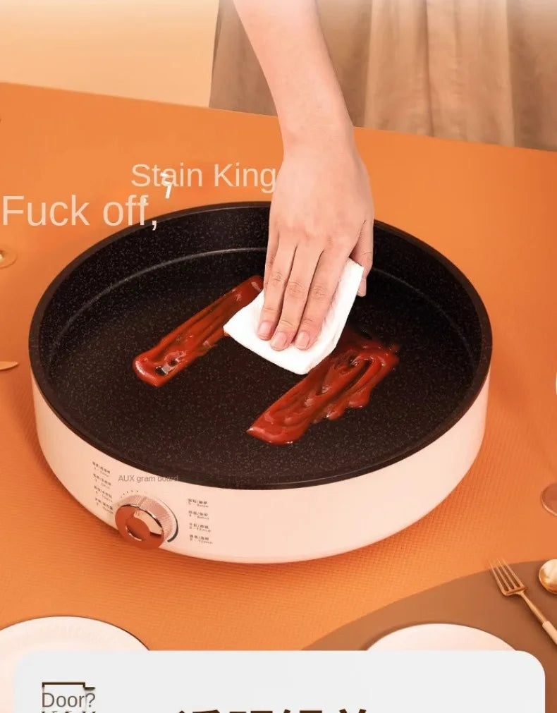 220V Deep Non-Stick Electric Skillets with Automatic Pancake Maker Pizza Baking Pan for Home Cooking Multi Cooker