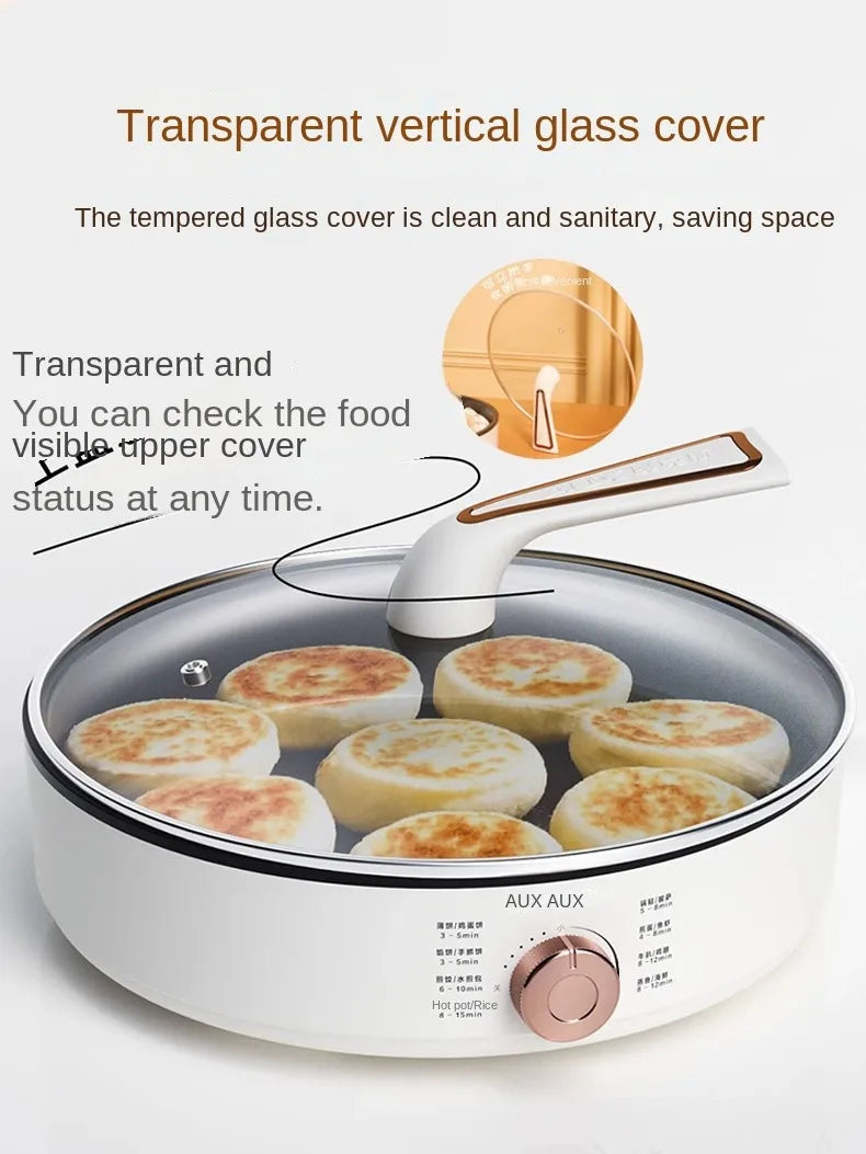 220V Deep Non-Stick Electric Skillets with Automatic Pancake Maker Pizza Baking Pan for Home Cooking Multi Cooker